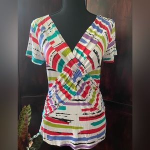 Spense multicolored short sleeve top wrap style front….NWOT never worn no flaws